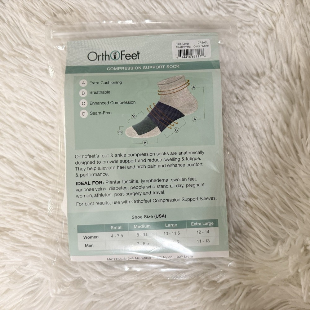 New Ortho Feet Compression Support Socks White‎ 15-20mmHg Large
